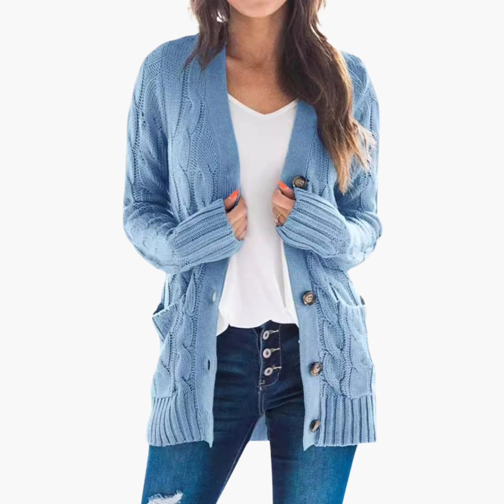 Women's Cardigan | Cable Texture, Hip Patch Pockets