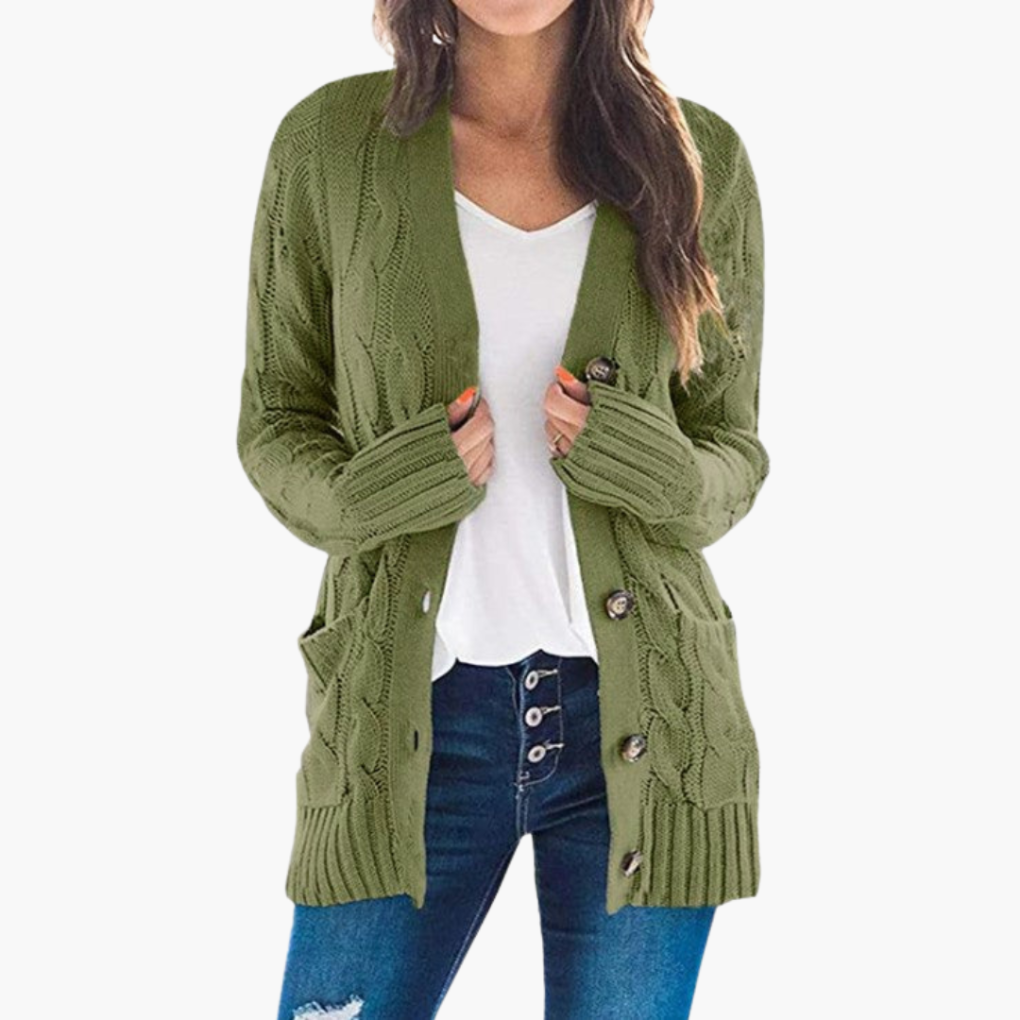 Women's Cardigan | Cable Texture, Hip Patch Pockets