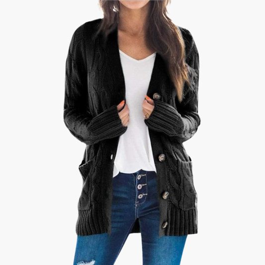 Women's Cardigan | Cable Texture, Hip Patch Pockets