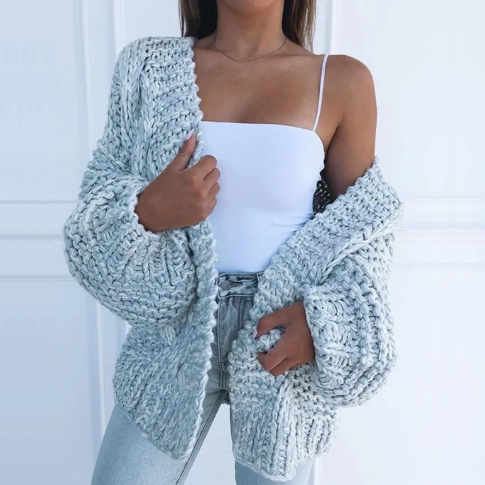 Women's Cardigan | Chunky Texture, Open Front, Full Sleeves