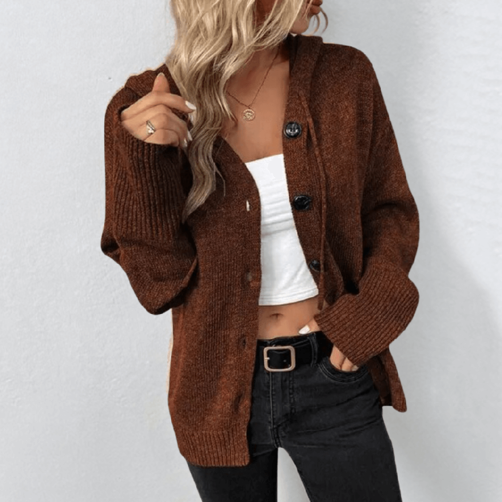 Women's Cardigan | Drawcord Hood, Deep V Button Front