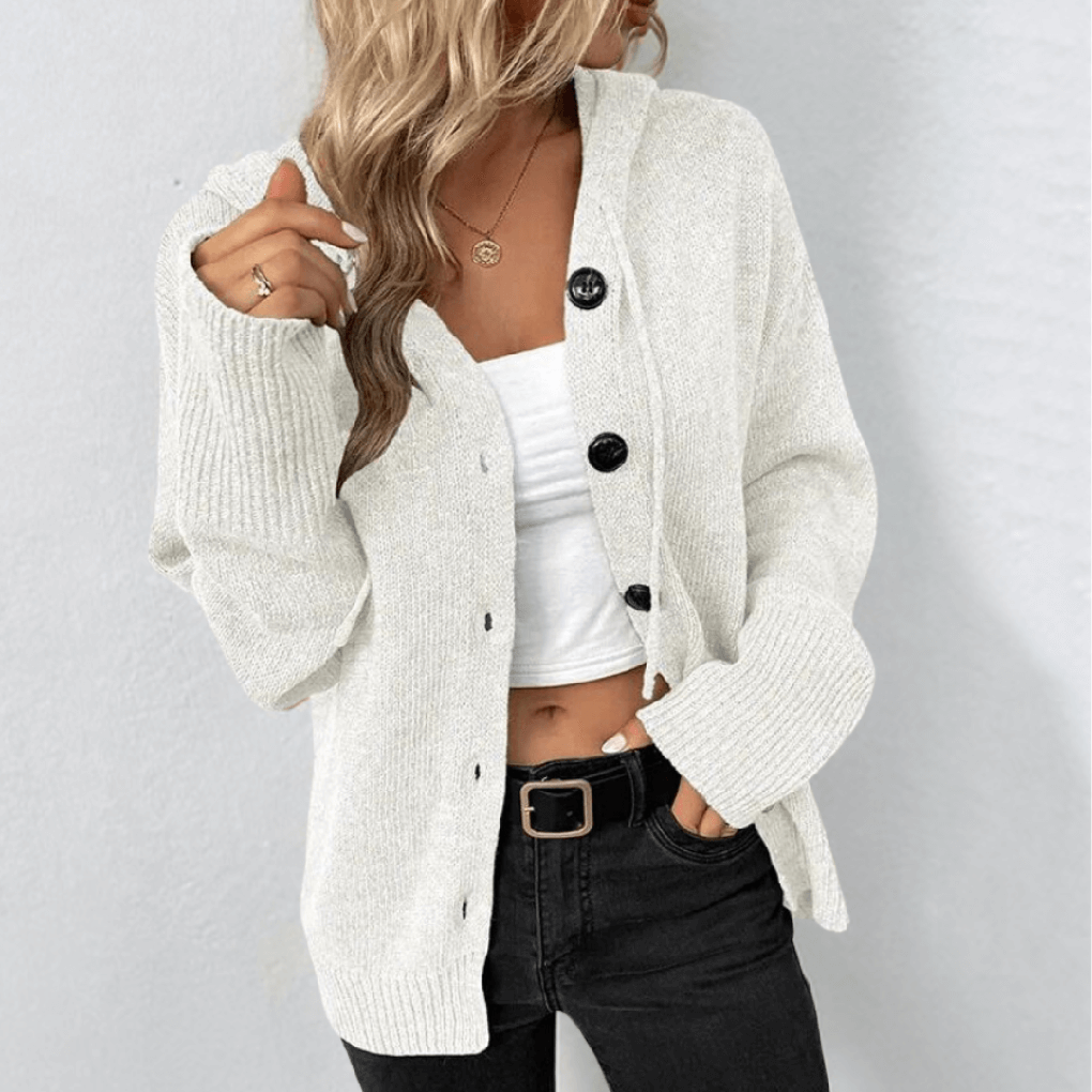 Women's Cardigan | Drawcord Hood, Deep V Button Front