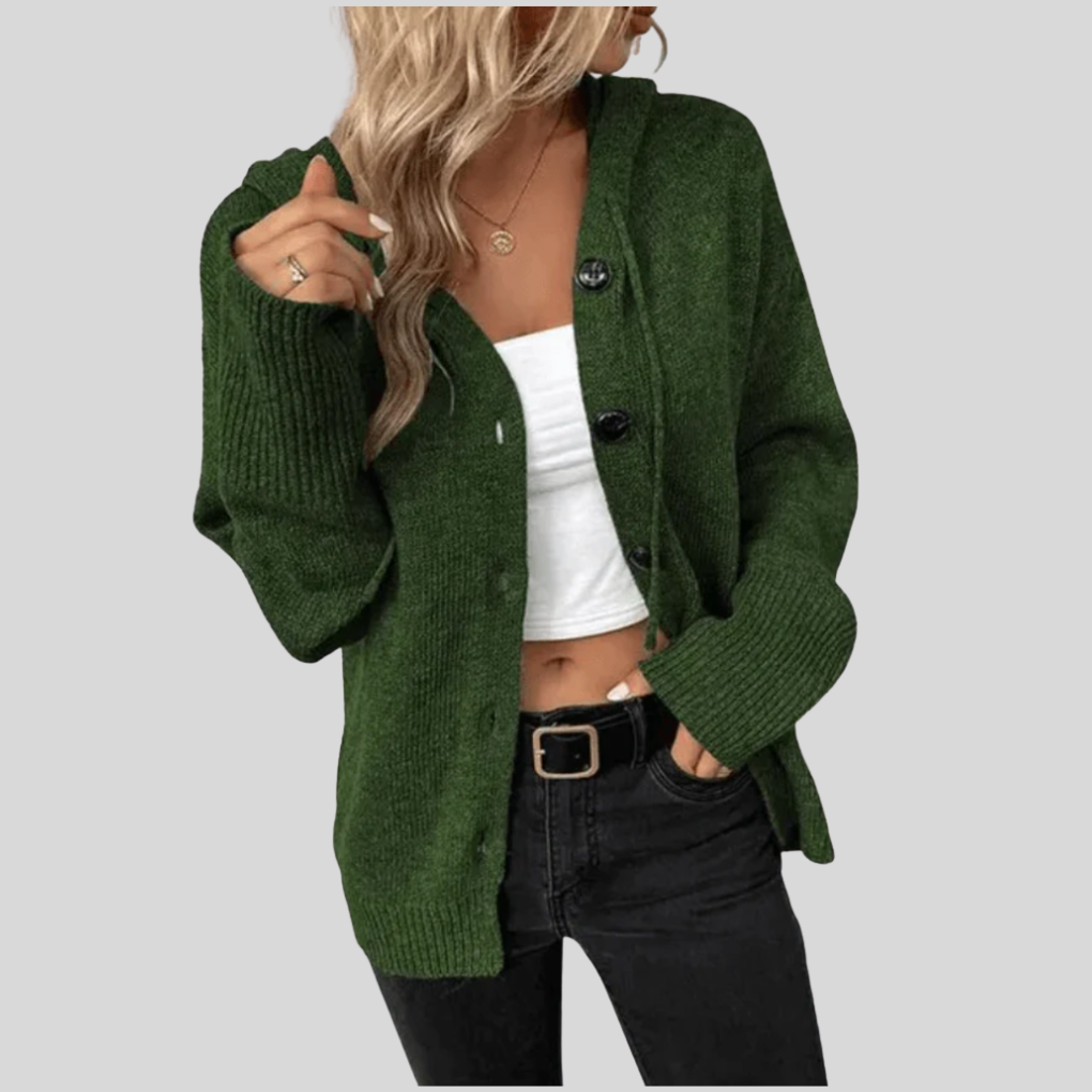 Women's Cardigan | Drawcord Hood, Deep V Button Front