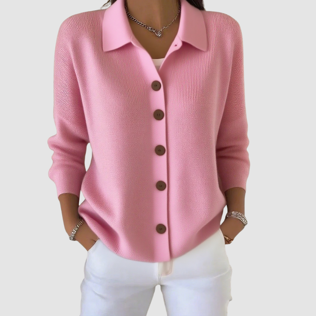 Women's Cardigan | Point Collar, Five-Button Front, Soft Rib
