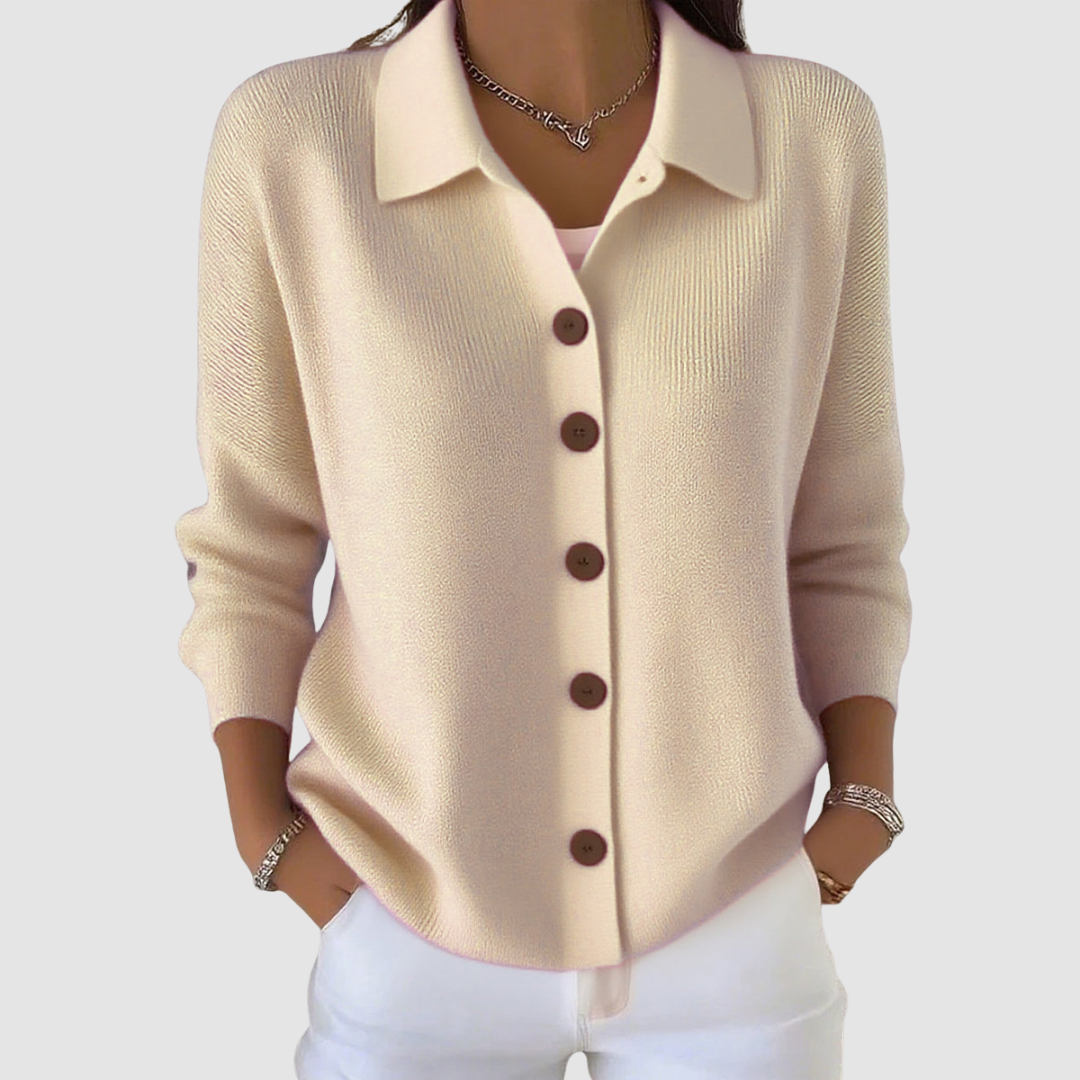Women's Cardigan | Point Collar, Five-Button Front, Soft Rib