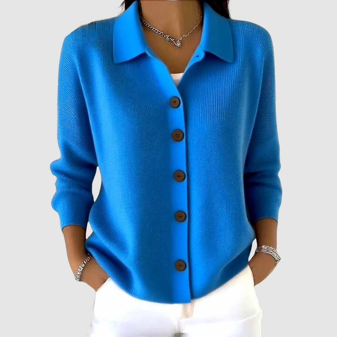 Women's Cardigan | Point Collar, Five-Button Front, Soft Rib