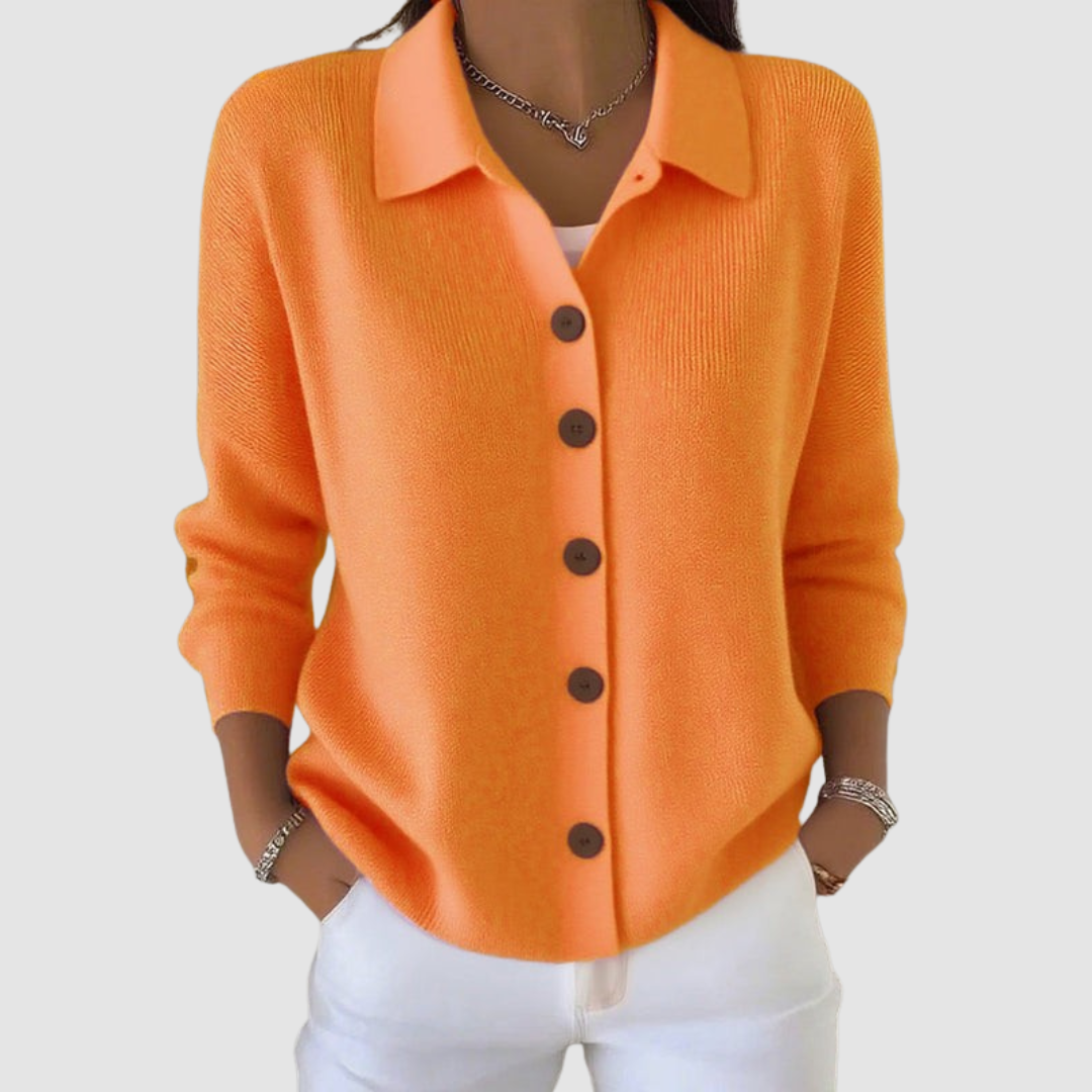 Women's Cardigan | Point Collar, Five-Button Front, Soft Rib
