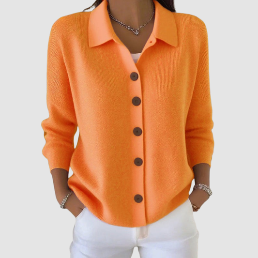 Women's Cardigan | Point Collar, Five-Button Front, Soft Rib