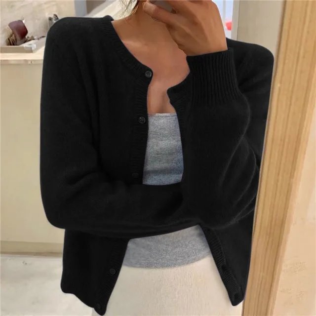 Women's Cardigan | Round Neck, Button Front, Ribbed Placket