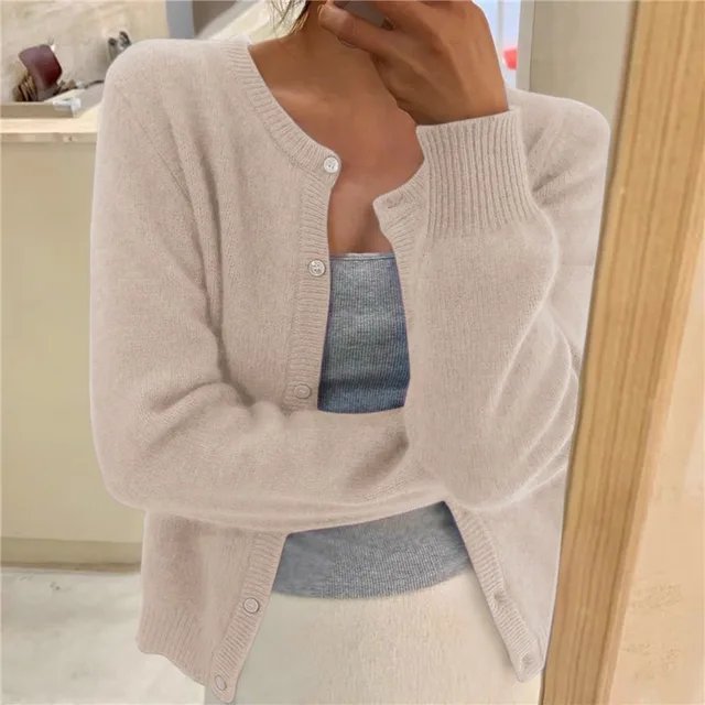Women's Cardigan | Round Neck, Button Front, Ribbed Placket