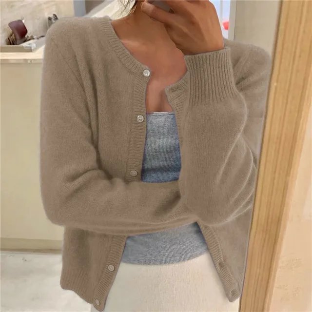 Women's Cardigan | Round Neck, Button Front, Ribbed Placket