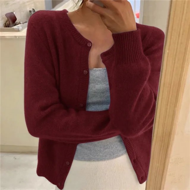 Women's Cardigan | Round Neck, Button Front, Ribbed Placket