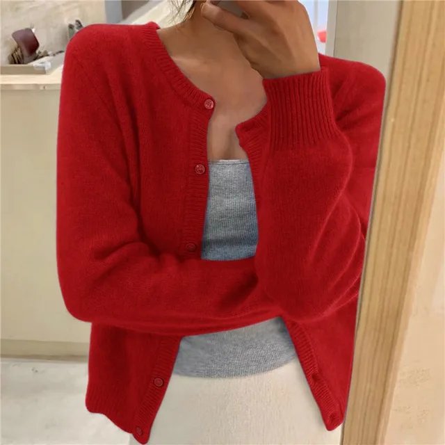 Women's Cardigan | Round Neck, Button Front, Ribbed Placket