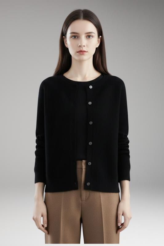 Women's Cardigan | Round Neck, Button Front, Smooth Line