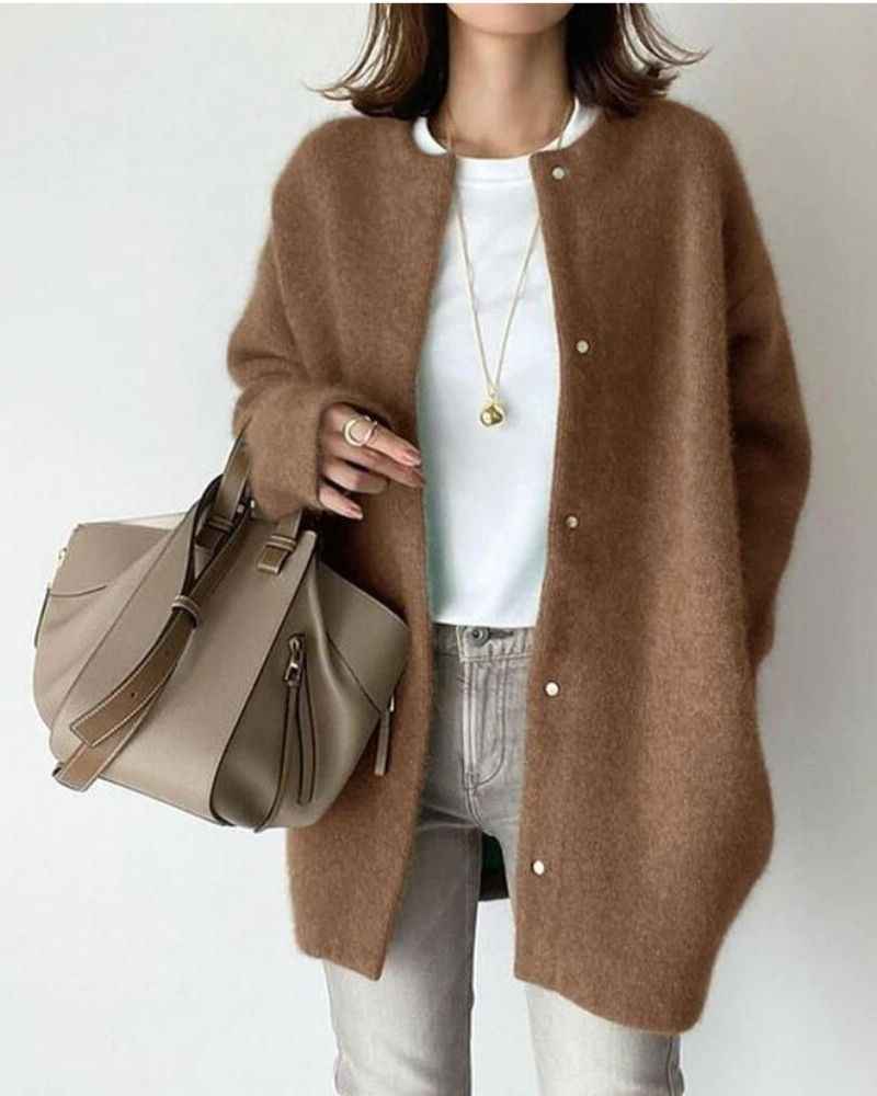 Women's Cardigan | Round Neck, Longline Button Front