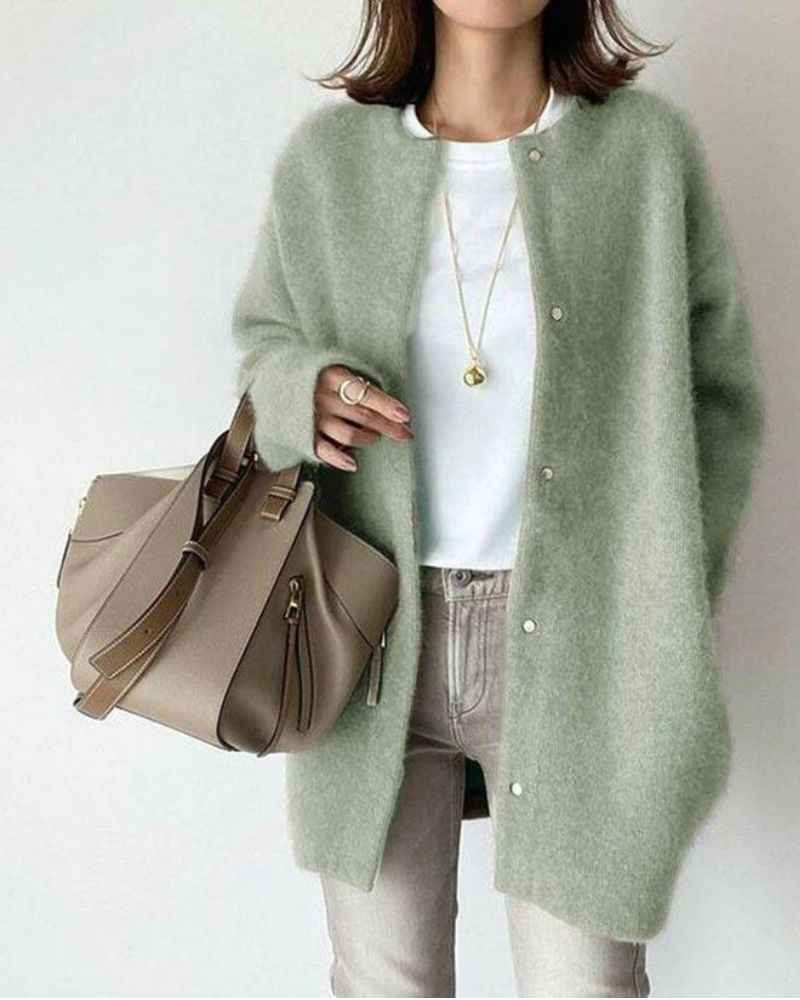 Women's Cardigan | Round Neck, Longline Button Front
