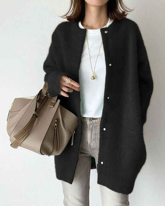 Women's Cardigan | Round Neck, Longline Button Front