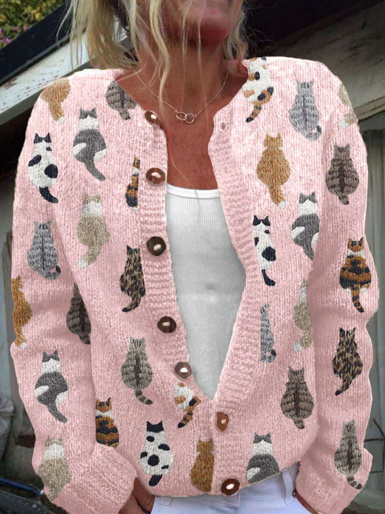 Women's Cat Print Cardigan | Soft & Cozy Fit