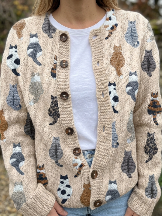 Women's Cat Print Cardigan | Soft & Cozy Fit