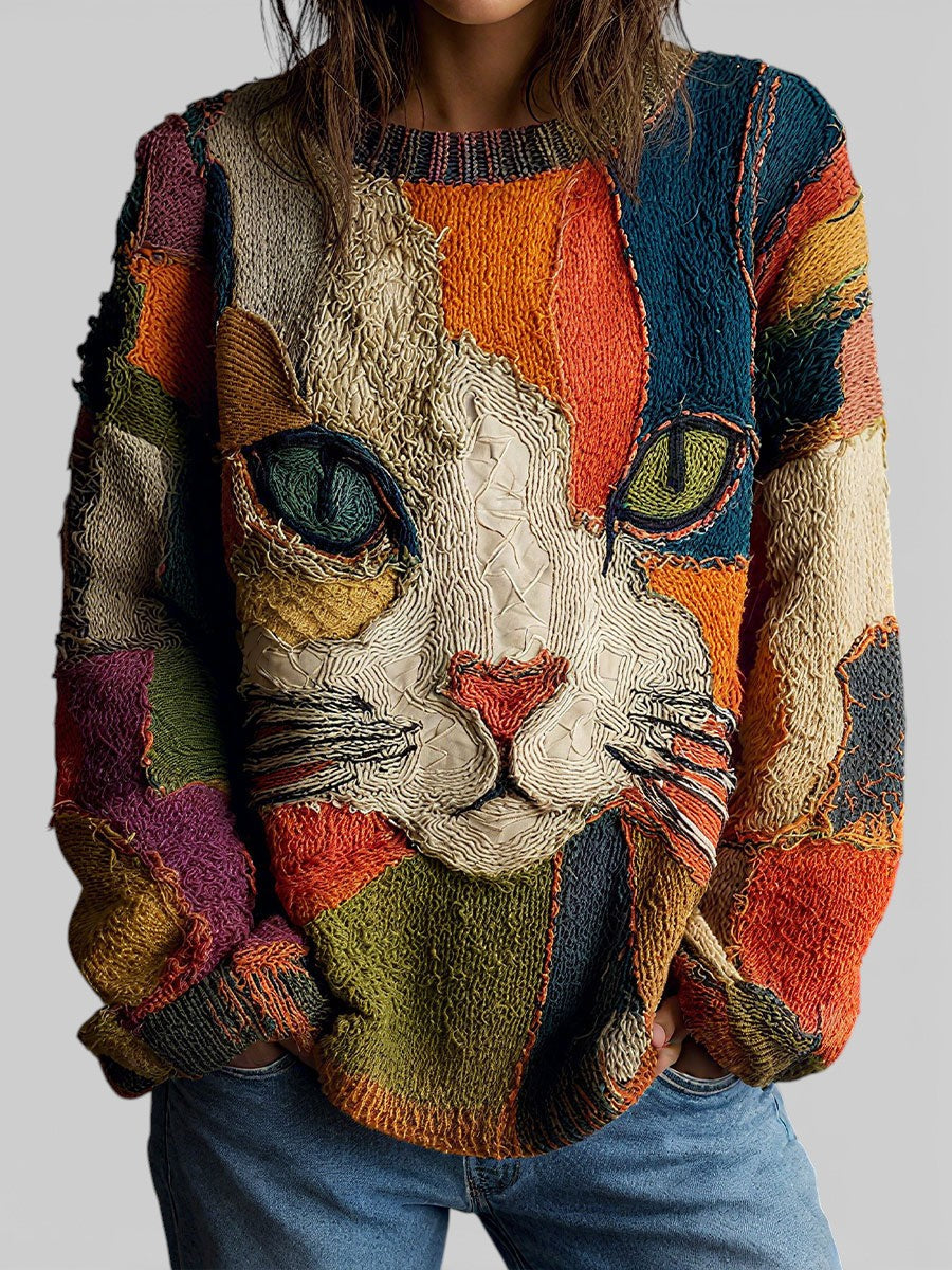 Women's Cat Print Jumper | Relaxed Fit & Cosy Knit