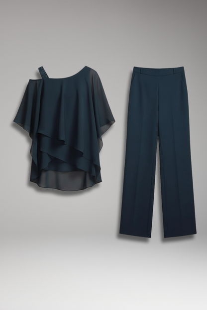 Women's Co Ord Set | Elegant Cold Shoulder & Layered