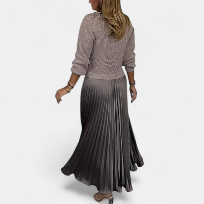Women's Co Ord Set | Knit Top Pleated Skirt