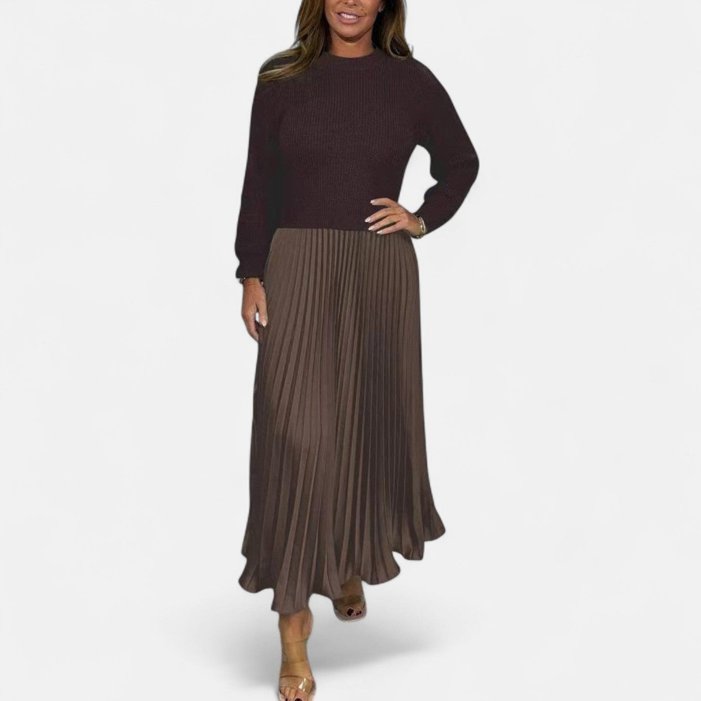 Women's Co Ord Set | Knit Top Pleated Skirt