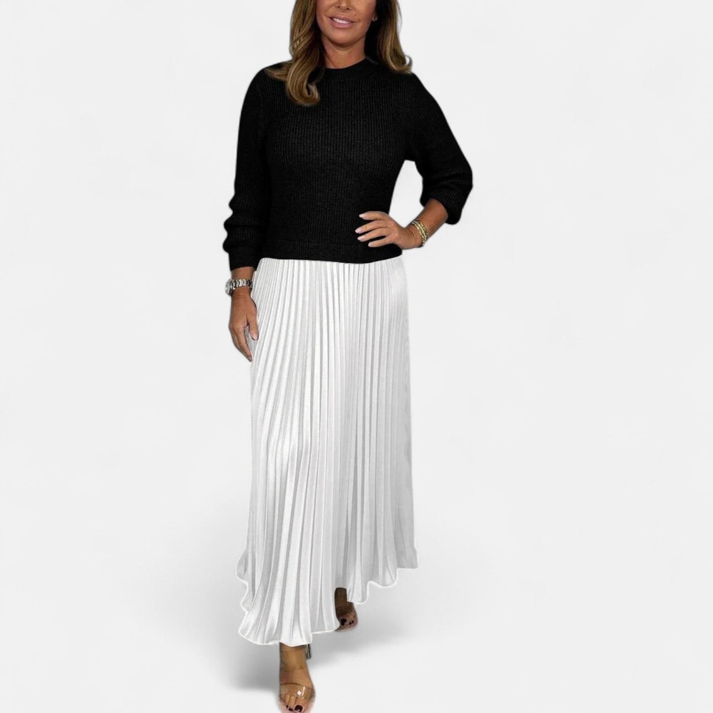 Women's Co Ord Set | Knit Top Pleated Skirt
