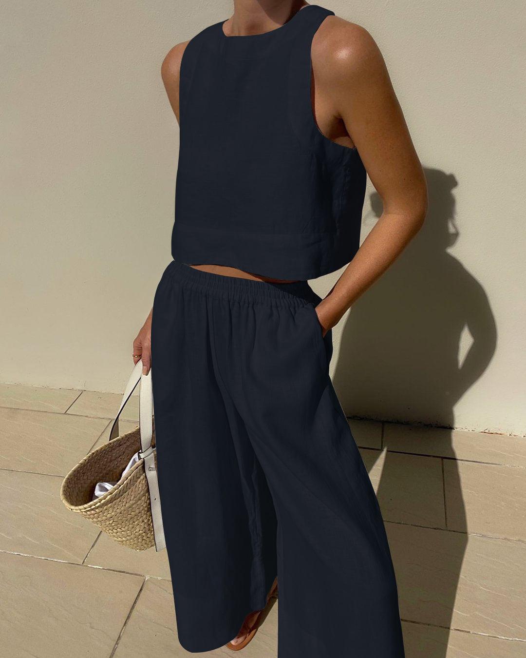 Women's Co-Ord Set | Sleeveless Crop Top & Wide Leg Trousers