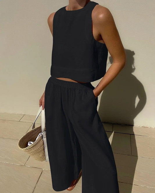 Women's Co-Ord Set | Sleeveless Crop Top & Wide Leg Trousers