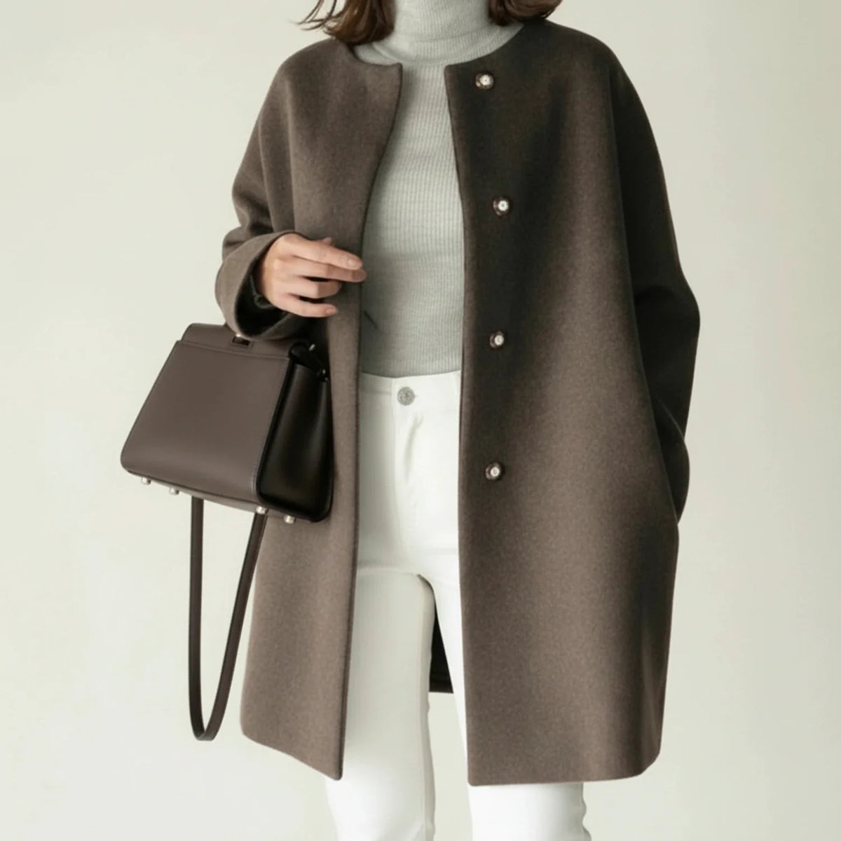 Women's Collarless Winter Coat | A-Line Silhouette & Mid-Length