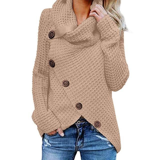 Women's Cowl Neck Knit Jumper | Soft Drape & Asymmetric Hem