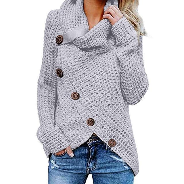 Women's Cowl Neck Knit Jumper | Soft Drape & Asymmetric Hem
