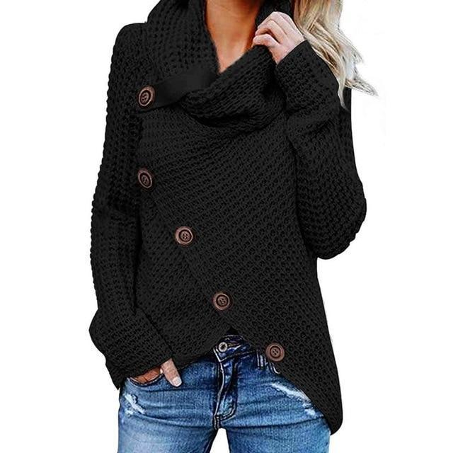 Women's Cowl Neck Knit Jumper | Soft Drape & Asymmetric Hem