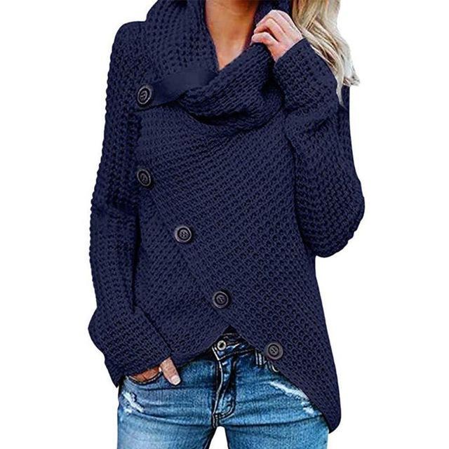 Women's Cowl Neck Knit Jumper | Soft Drape & Asymmetric Hem
