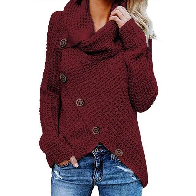 Women's Cowl Neck Knit Jumper | Soft Drape & Asymmetric Hem