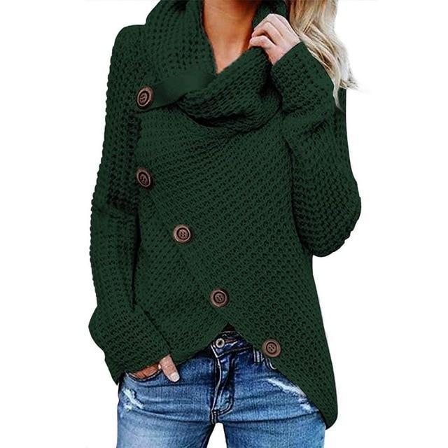 Women's Cowl Neck Knit Jumper | Soft Drape & Asymmetric Hem