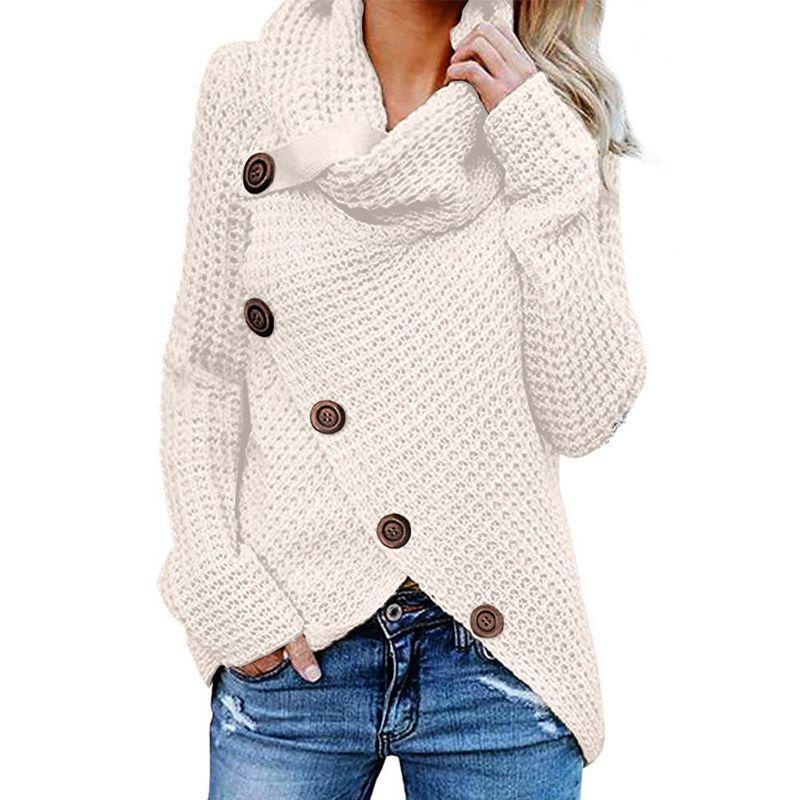 Women's Cowl Neck Knit Jumper | Soft Drape & Asymmetric Hem