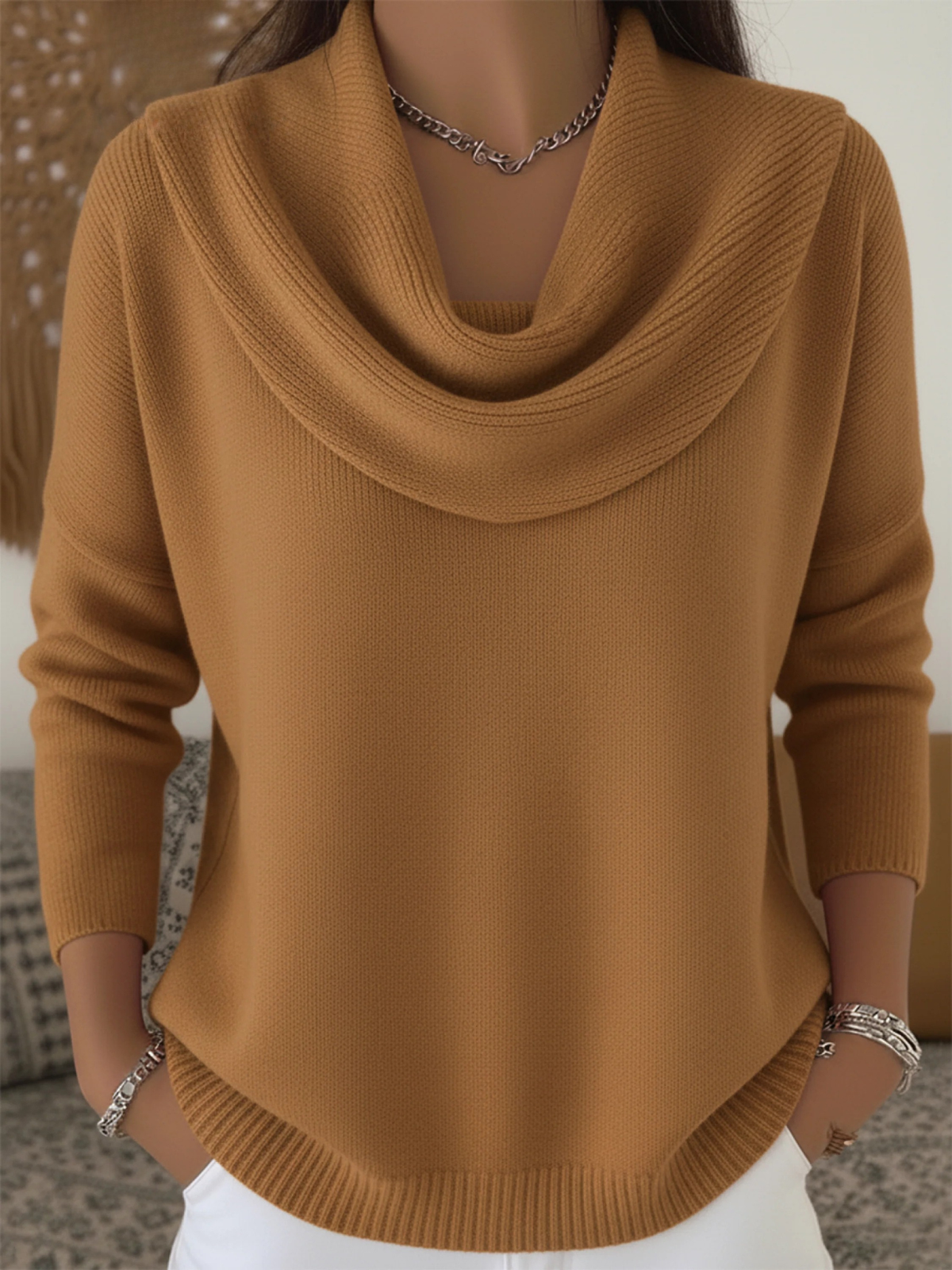 Women's Cowl Neck Knit Jumper | Soft & Warm for Winter