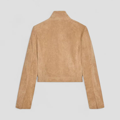 Chic Suede-Style Cropped Jacket with Zipper