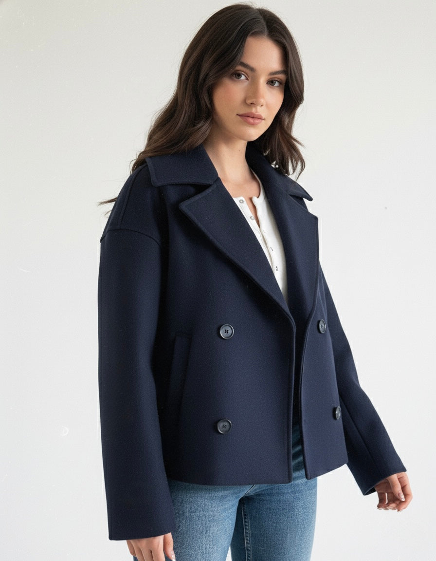 Women's Cropped Trench Coat | Double-Breasted & Structured Shoulders