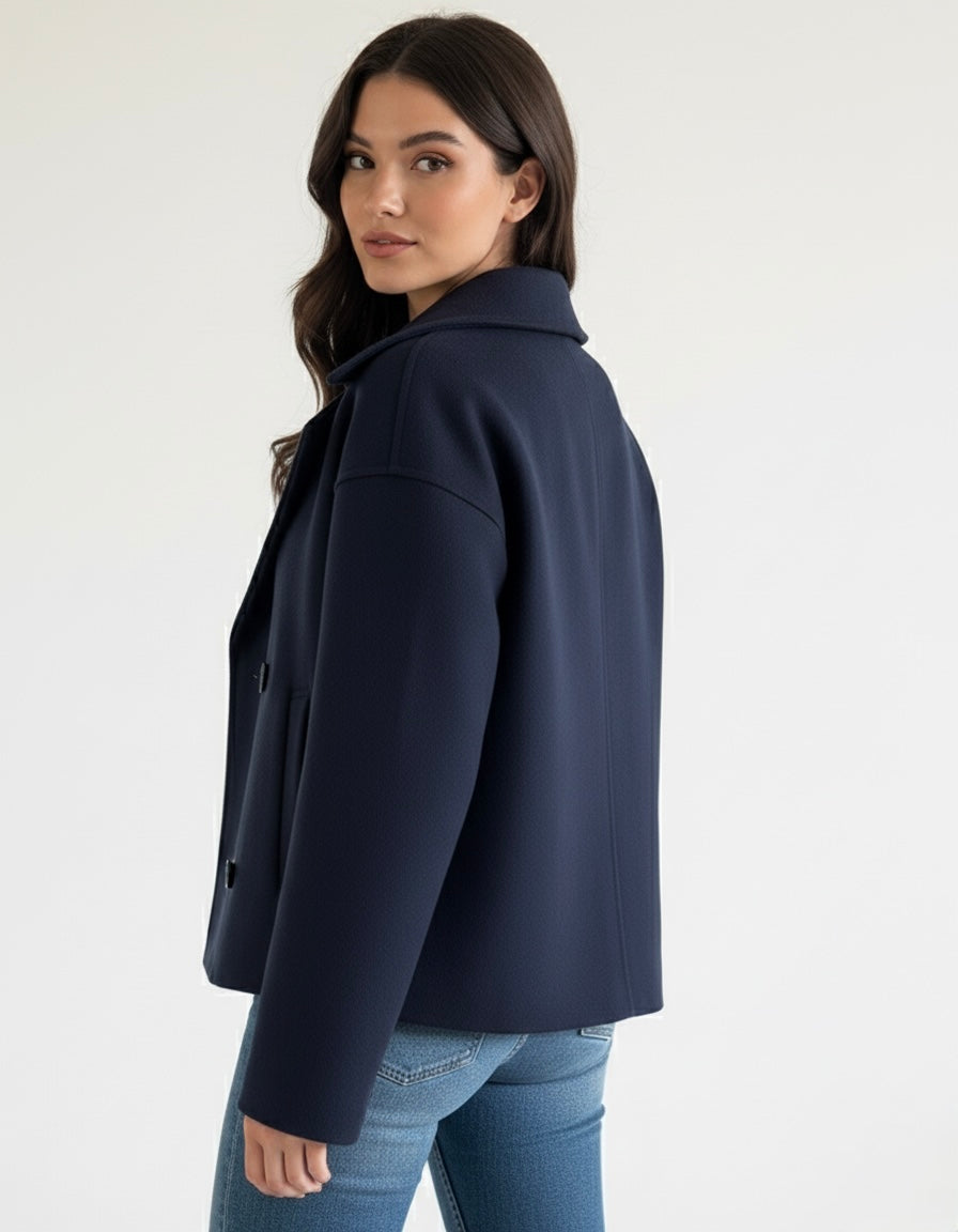 Women's Cropped Trench Coat | Double-Breasted & Structured Shoulders