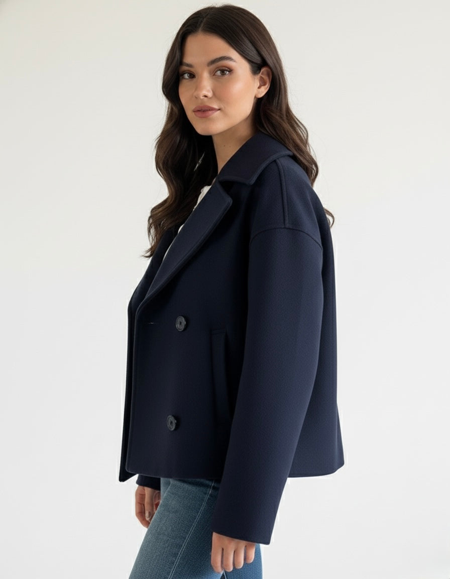 Women's Cropped Trench Coat | Double-Breasted & Structured Shoulders