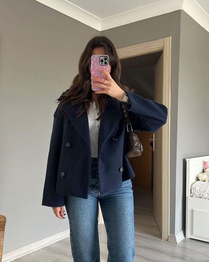 Women's Cropped Trench Coat | Double-Breasted & Structured Shoulders