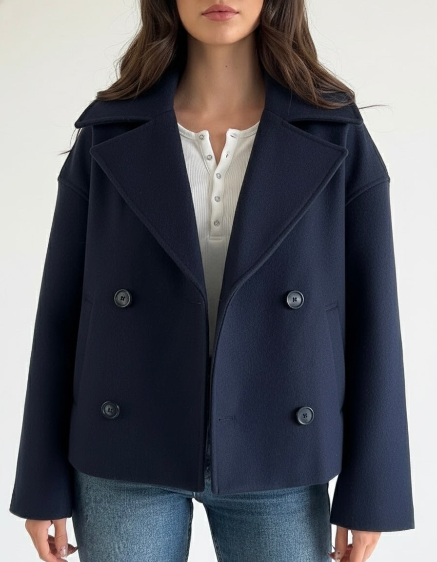 Women's Cropped Trench Coat | Double-Breasted & Structured Shoulders