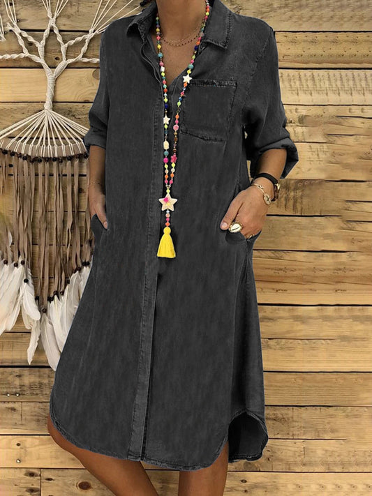 Women's Denim Shirt Dress | Relaxed Button-Up Midi