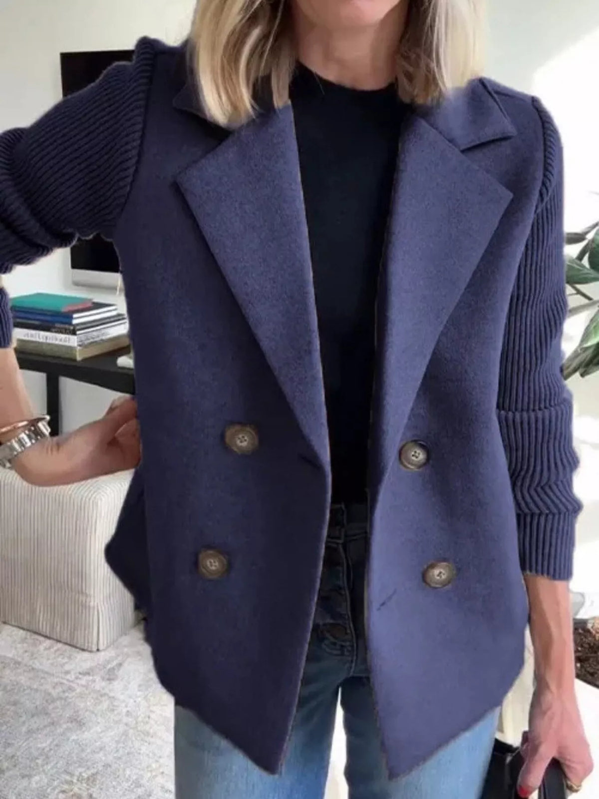 Women's Double Breasted Coat | Shawl Collar & Warm Lining