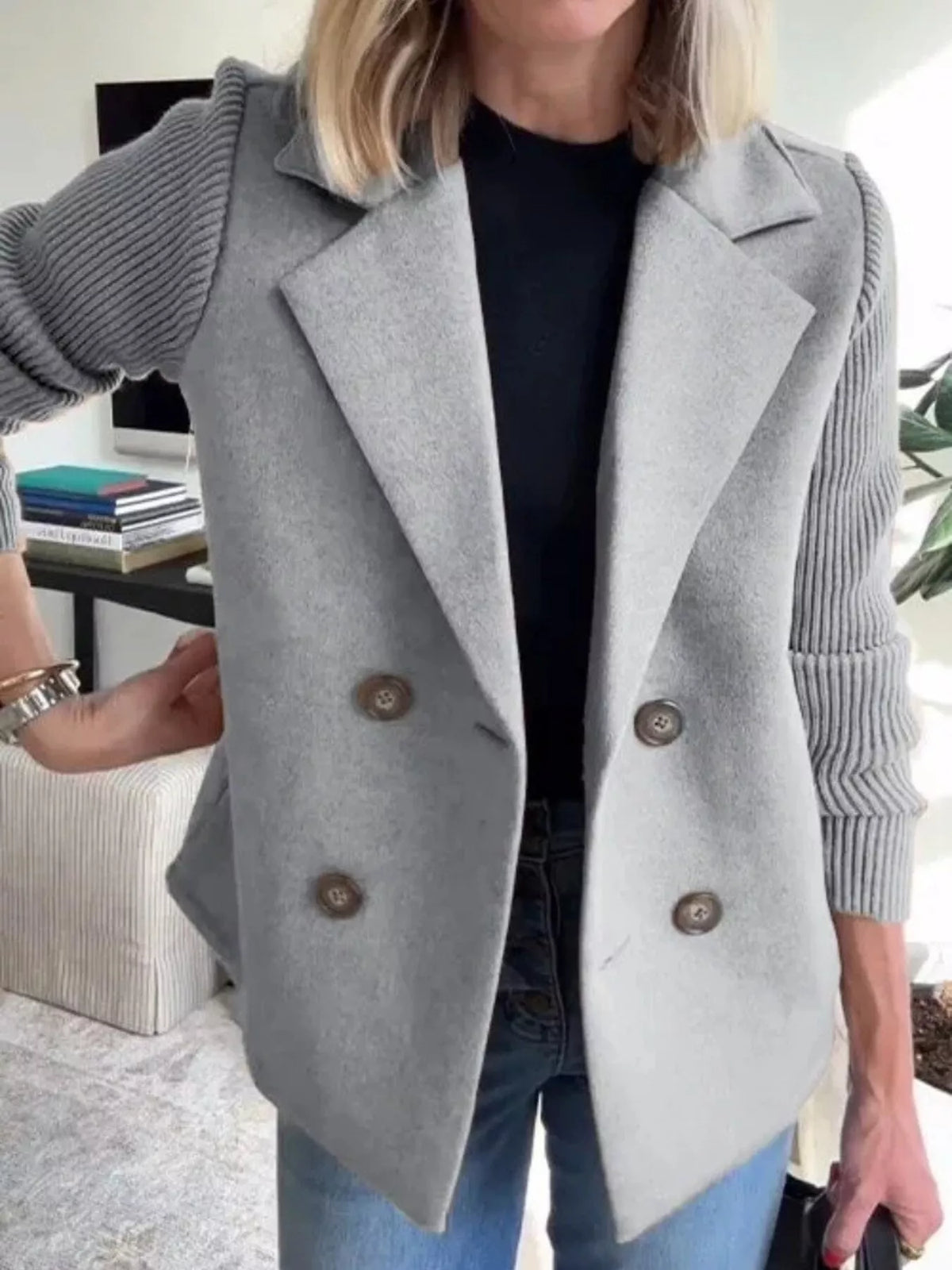 Women's Double Breasted Coat | Shawl Collar & Warm Lining