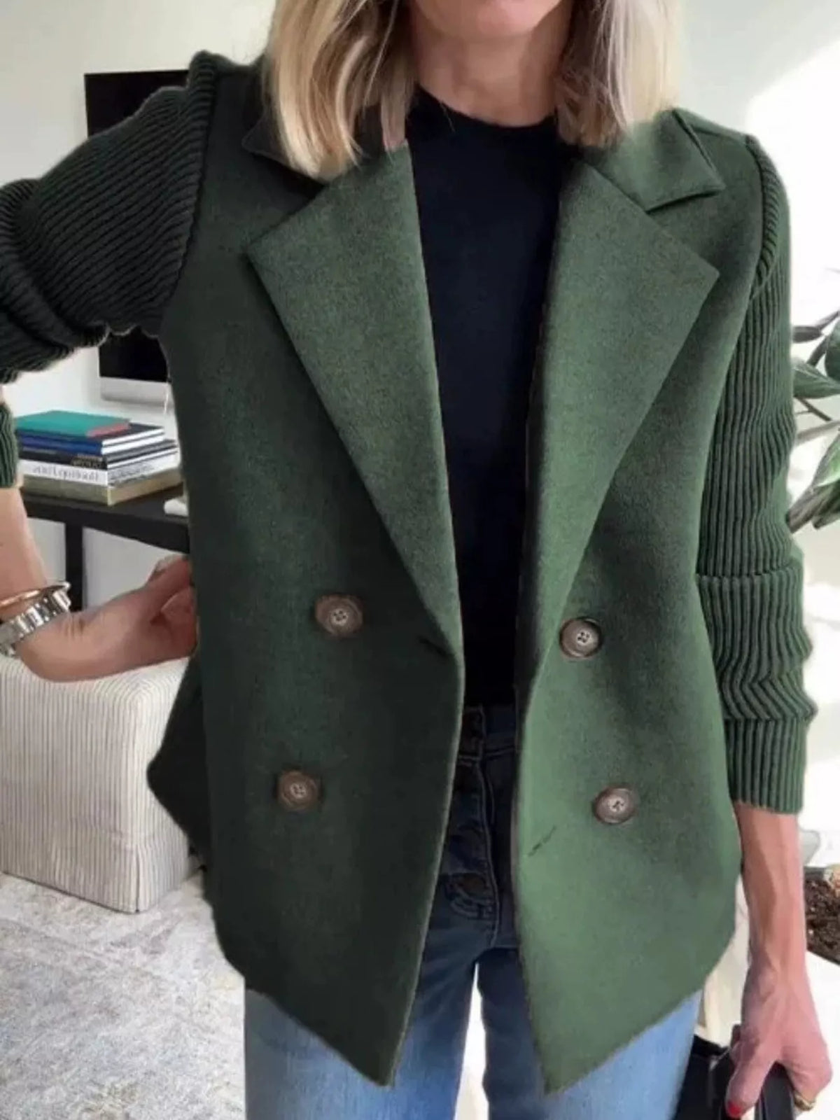 Women's Double Breasted Coat | Shawl Collar & Warm Lining