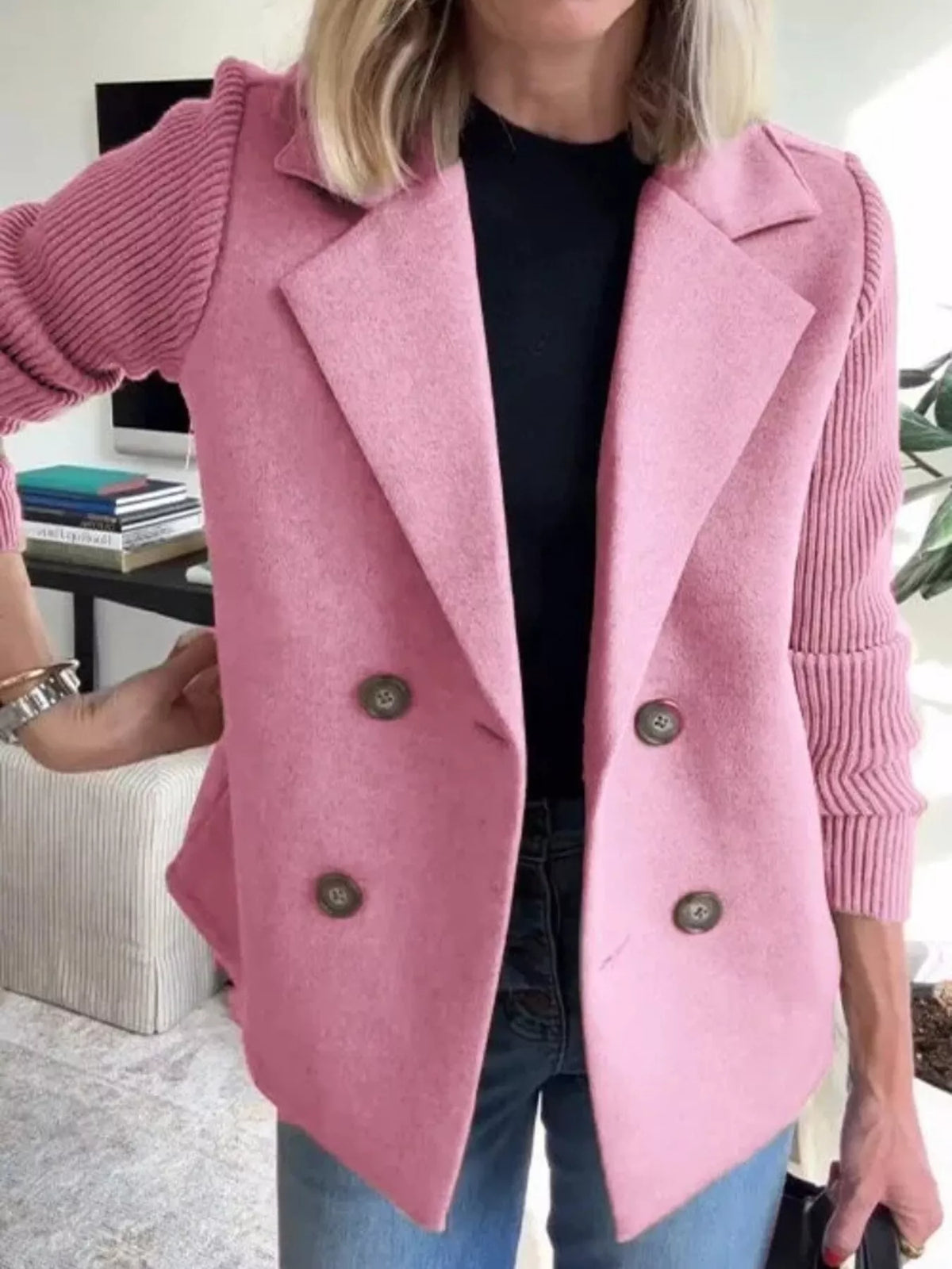 Women's Double Breasted Coat | Shawl Collar & Warm Lining